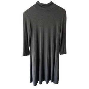 Amour Vert Charcoal Gray Mock Neck A-Line Shift Dress 3/4 Sleeve Small USA